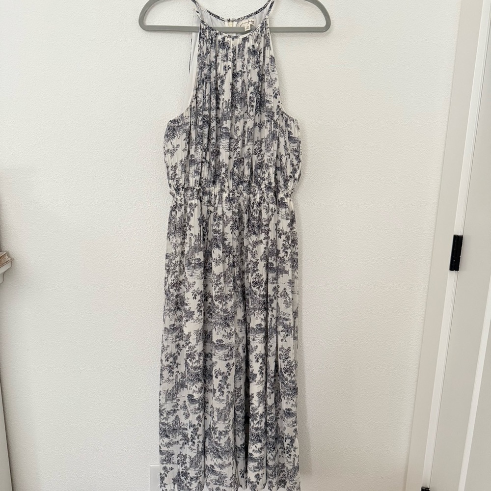 Maison Jules Blue White Toile Print Wide Crop Leg Jumpsuit Dinner Party Feminine